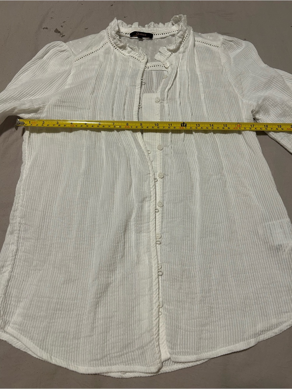 Quince White Ruffle-Neck Button Front Blouse - Picture 5 of 9